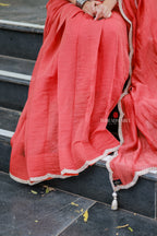 Orange rust saree with pearl work blouse