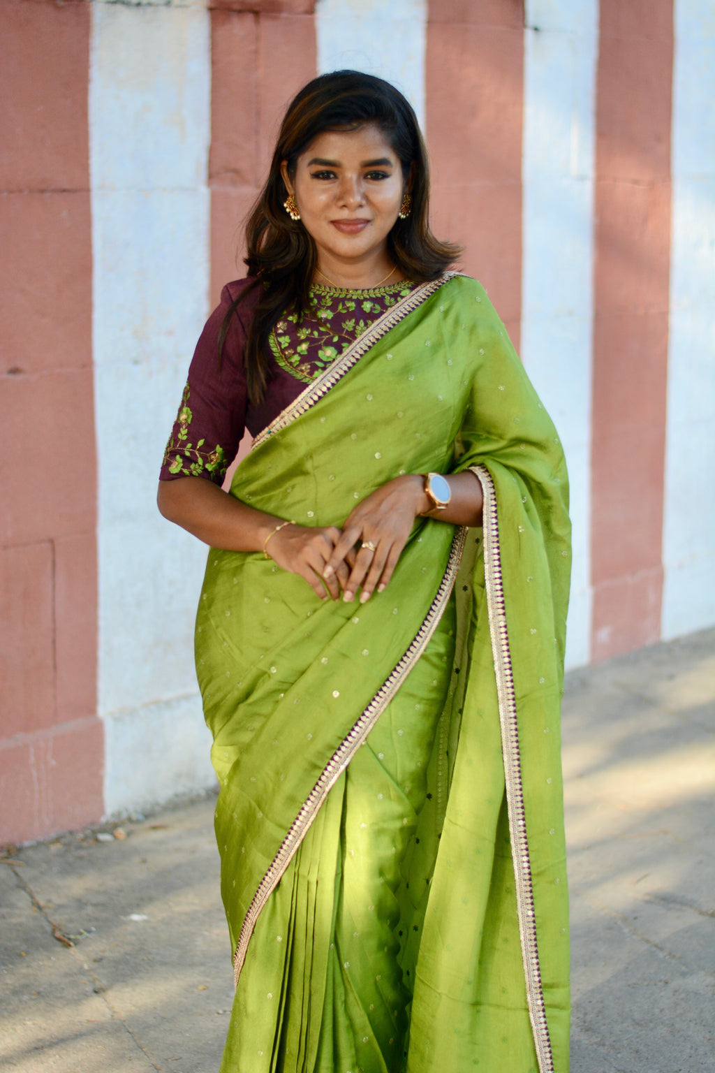 Brown silk JEWEL front hand work blouse (only blouse)