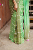 Multi Green Mul Chanderi Saree with Handwork Blouse