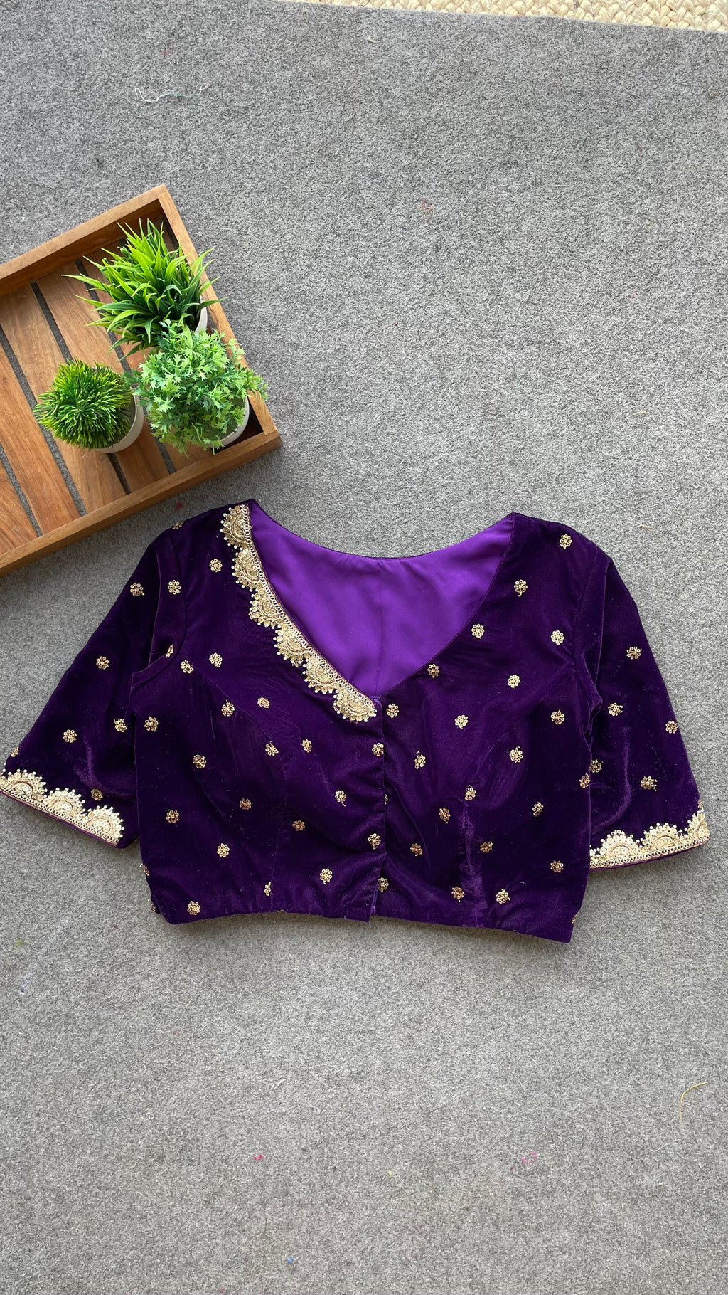 Purple velvet handwork blouse