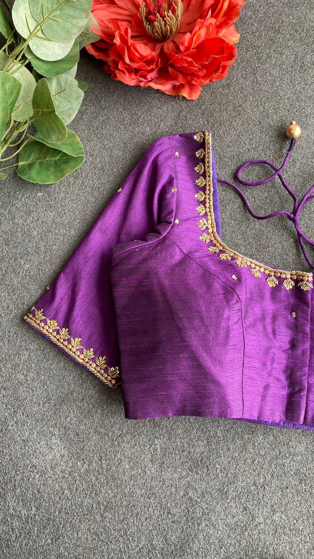 Purple silk heavy hand worked blouse