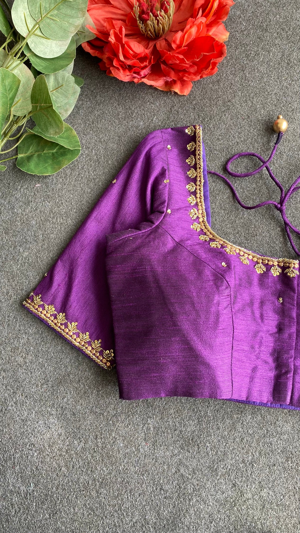 Purple silk heavy hand worked blouse