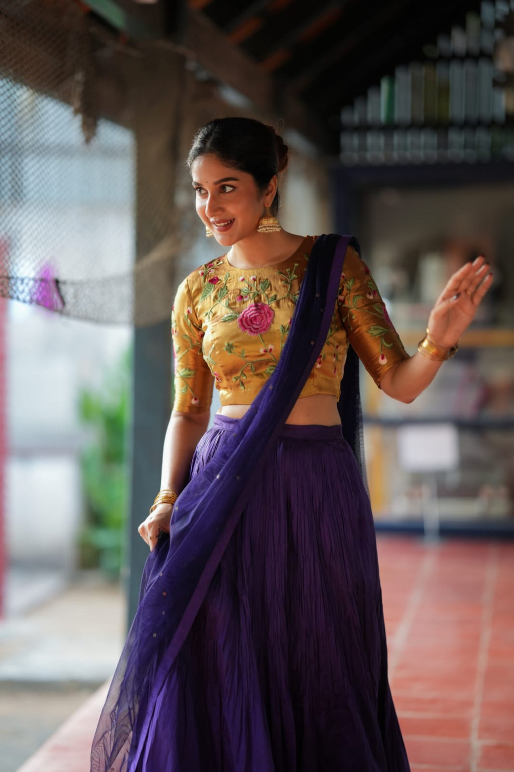 Purple gold embroidery lehenga