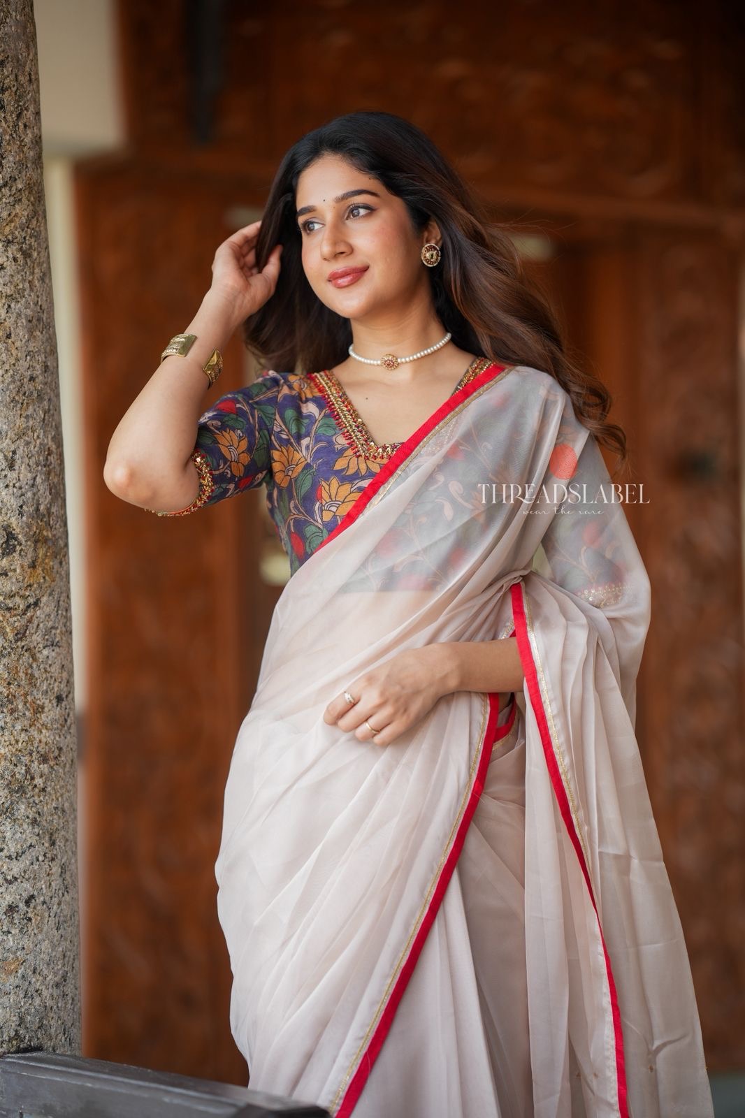 Blue kalamkari hand work blouse (only blouse)