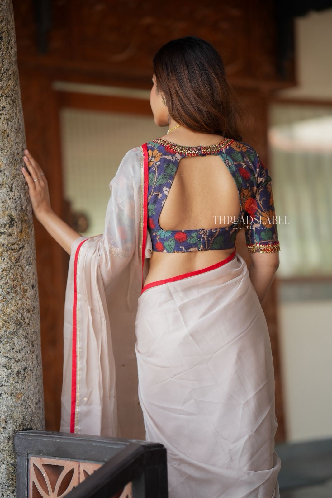 Blue kalamkari hand work blouse (only blouse)