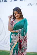 Green kota saree with kalamkari work blouse