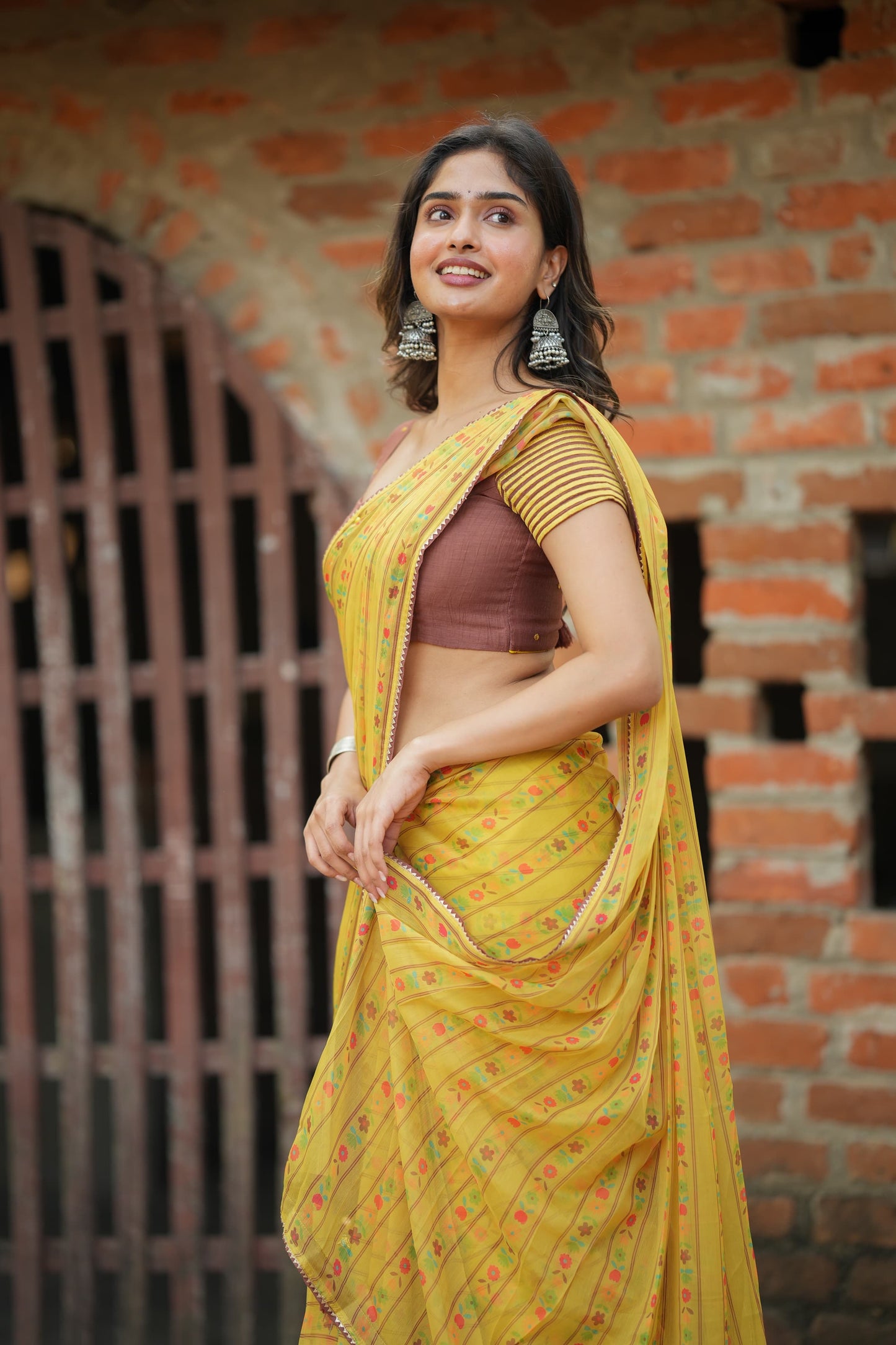 Brown cotton intricate hand work blouse (only blouse)