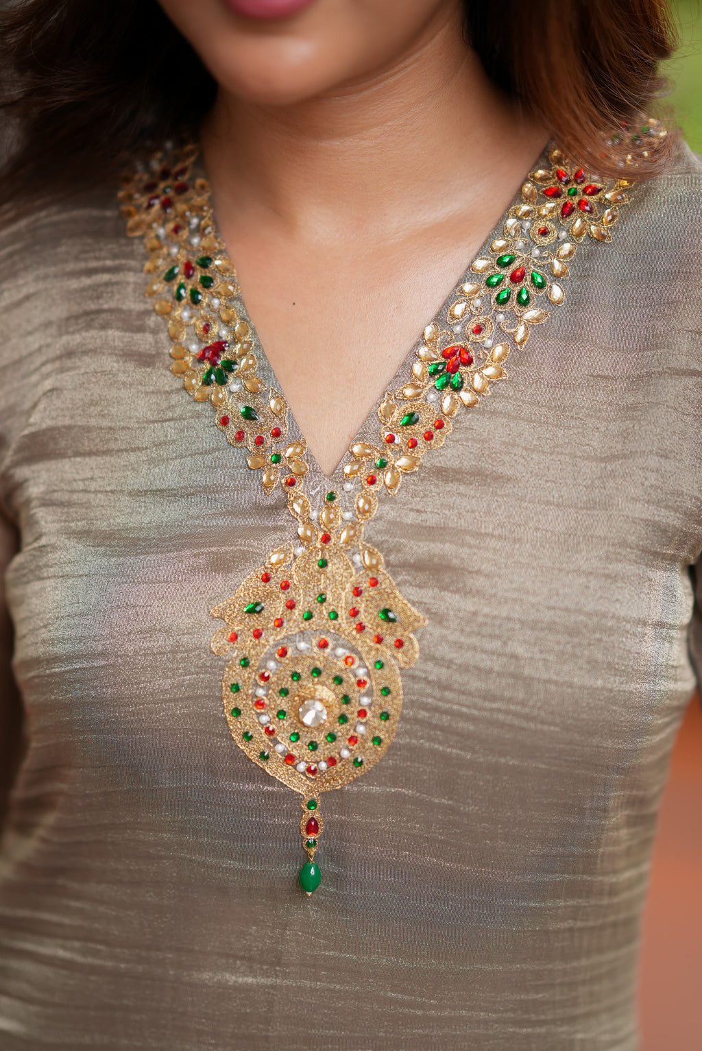 Silver tissue JEWEL NECK kurti
