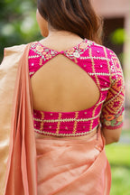 Peach banarasi saree with silk hand work blouse