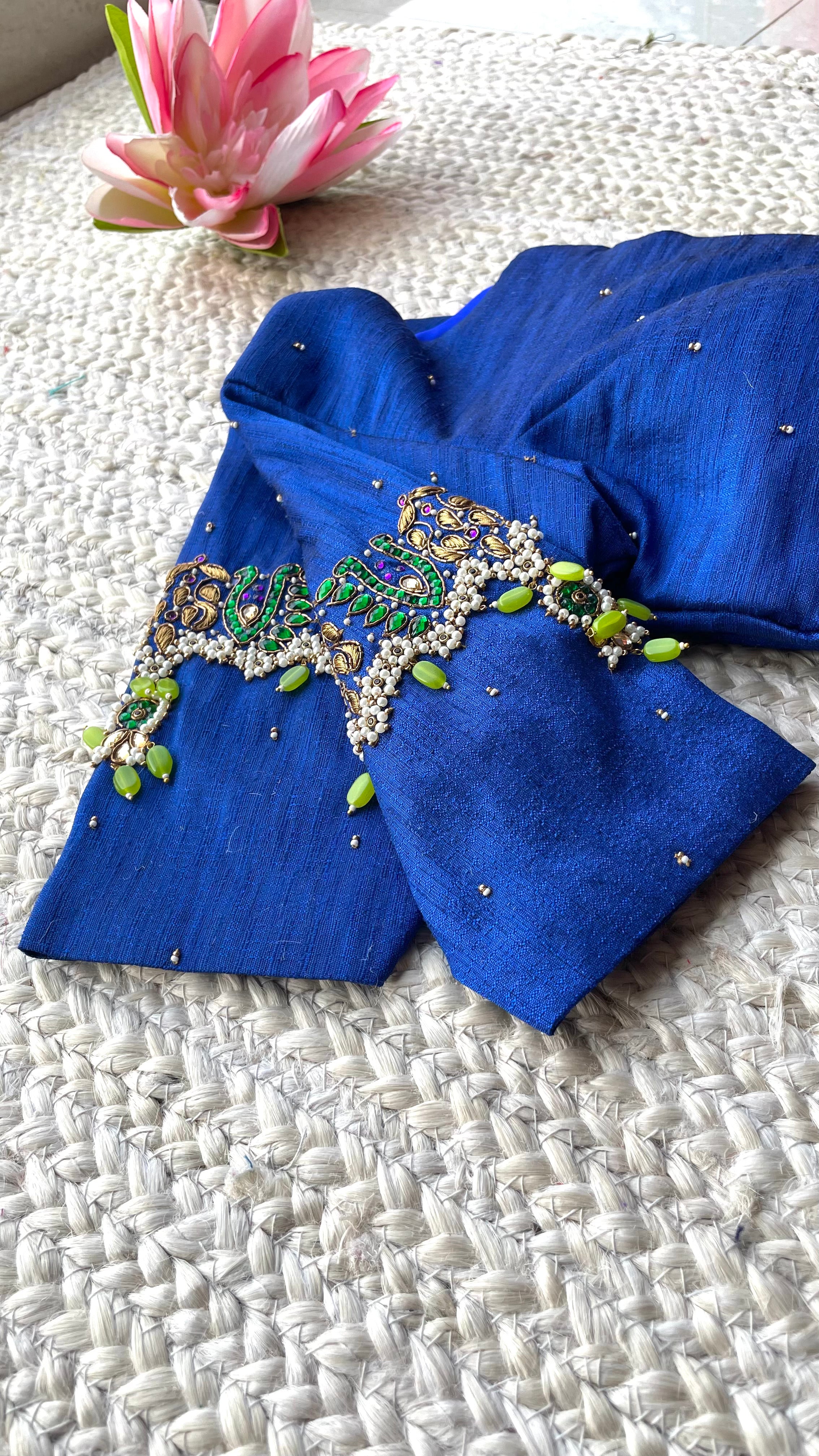 Blue silk hand made blouse