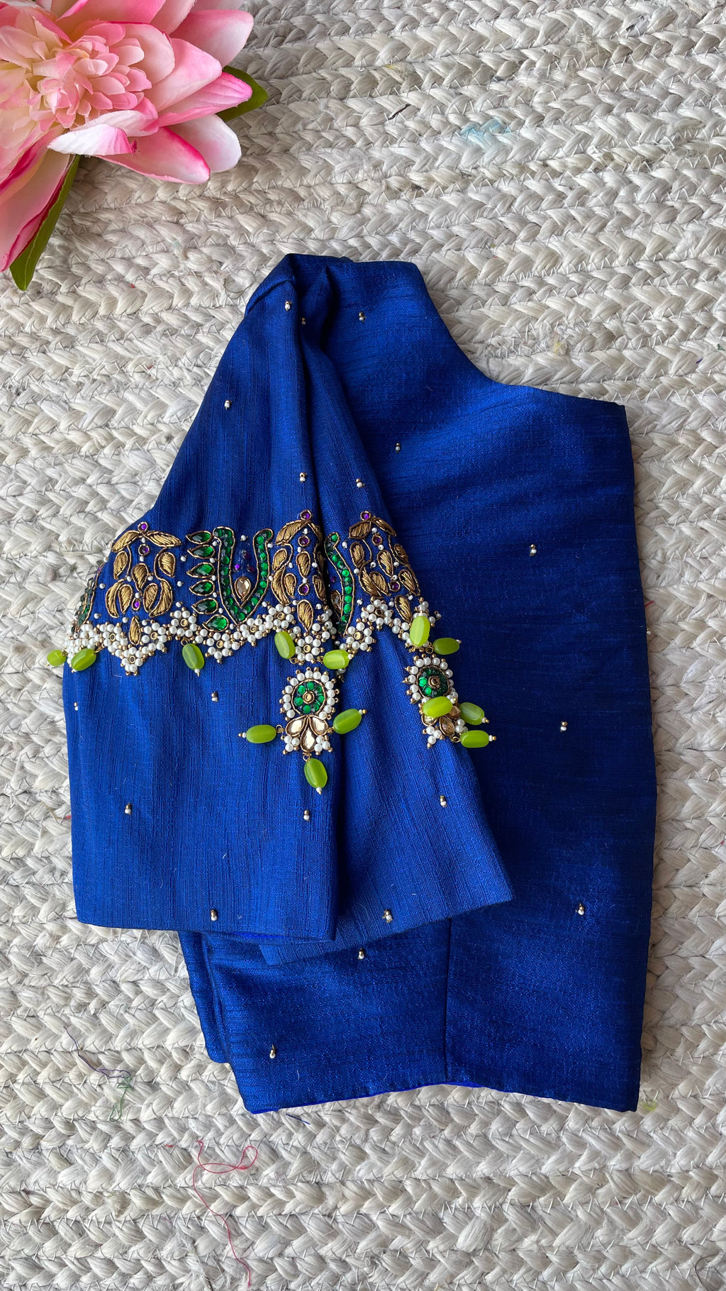 Blue silk hand made blouse