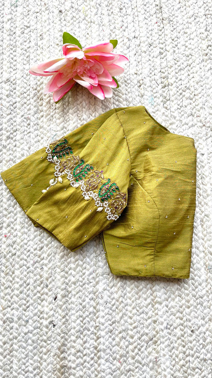 Fenugreek yellow silk hand made blouse