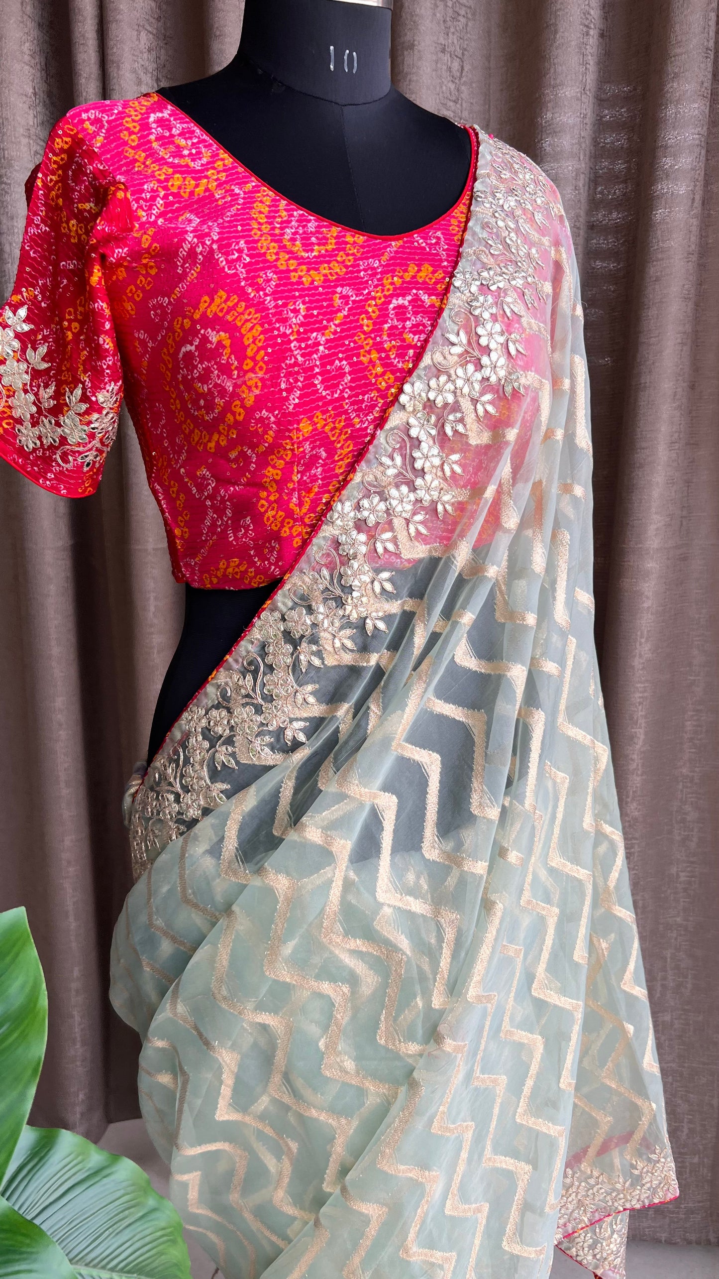 Pista organza saree with chiffon embroidery blouse - Threads