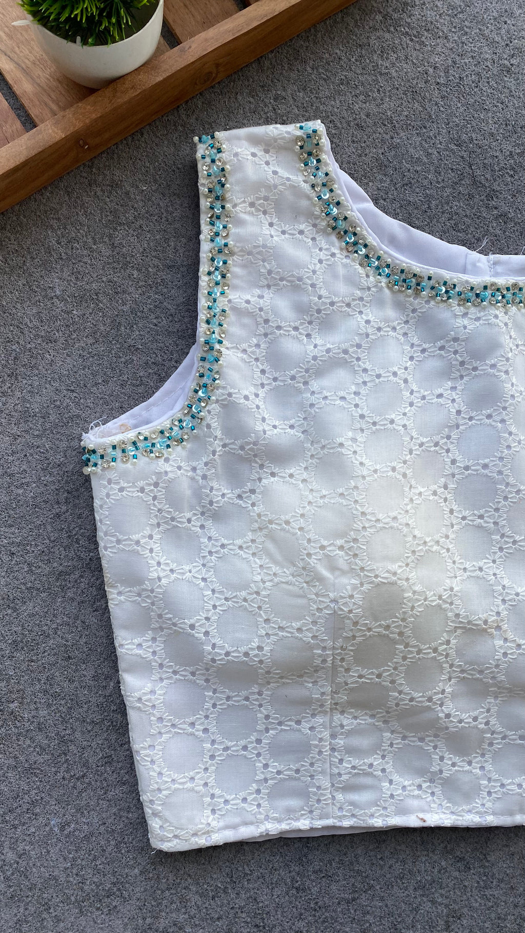 White crochet embroidery hand worked blouse