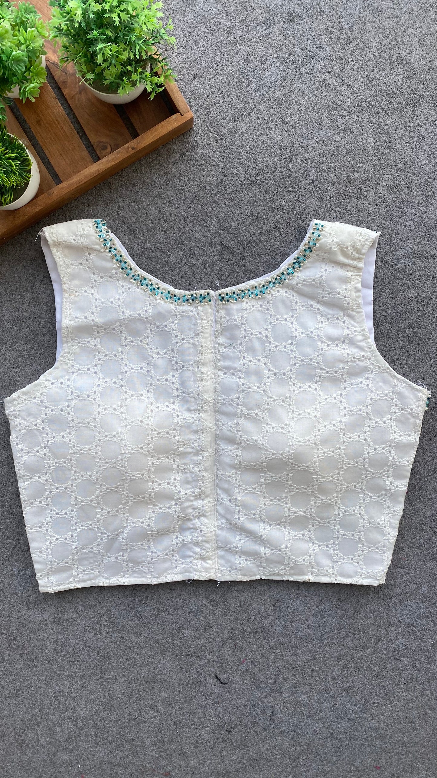 White crochet embroidery hand worked blouse
