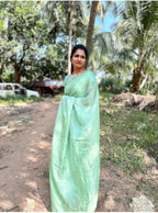 Grey georgette saree with sequins blouse