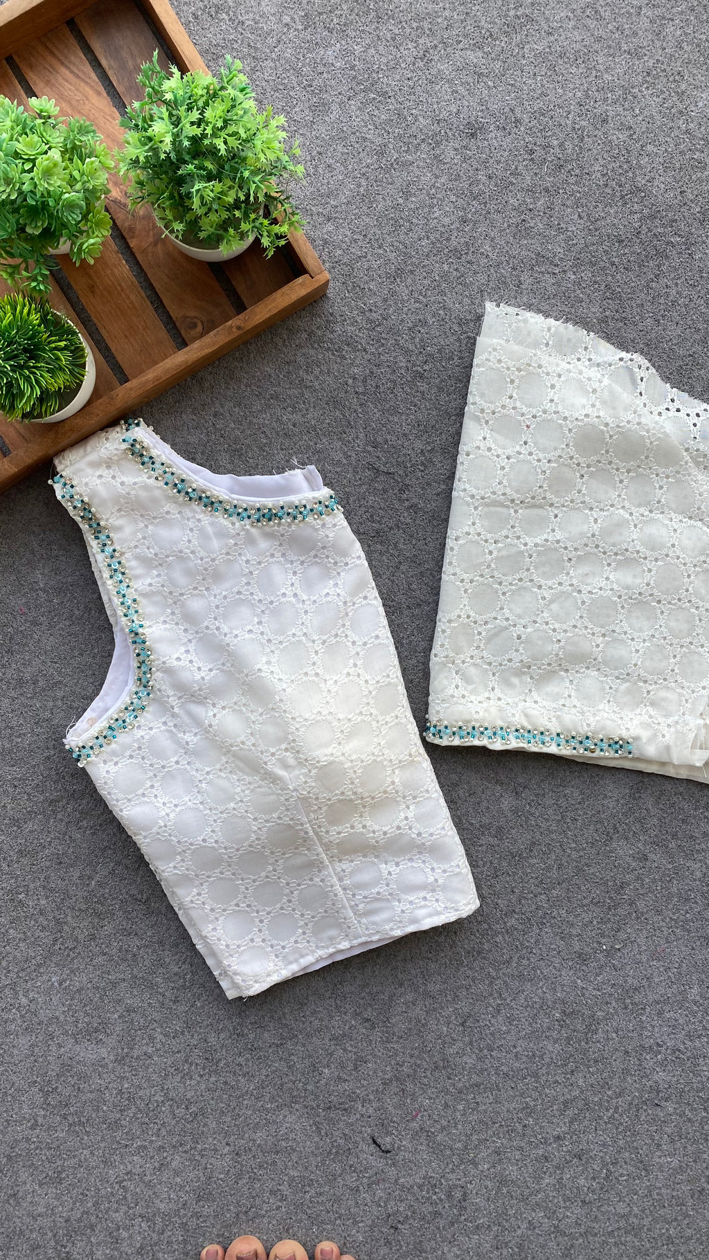 White crochet embroidery hand worked blouse
