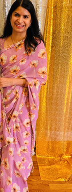 Lavender floral georgette designer saree