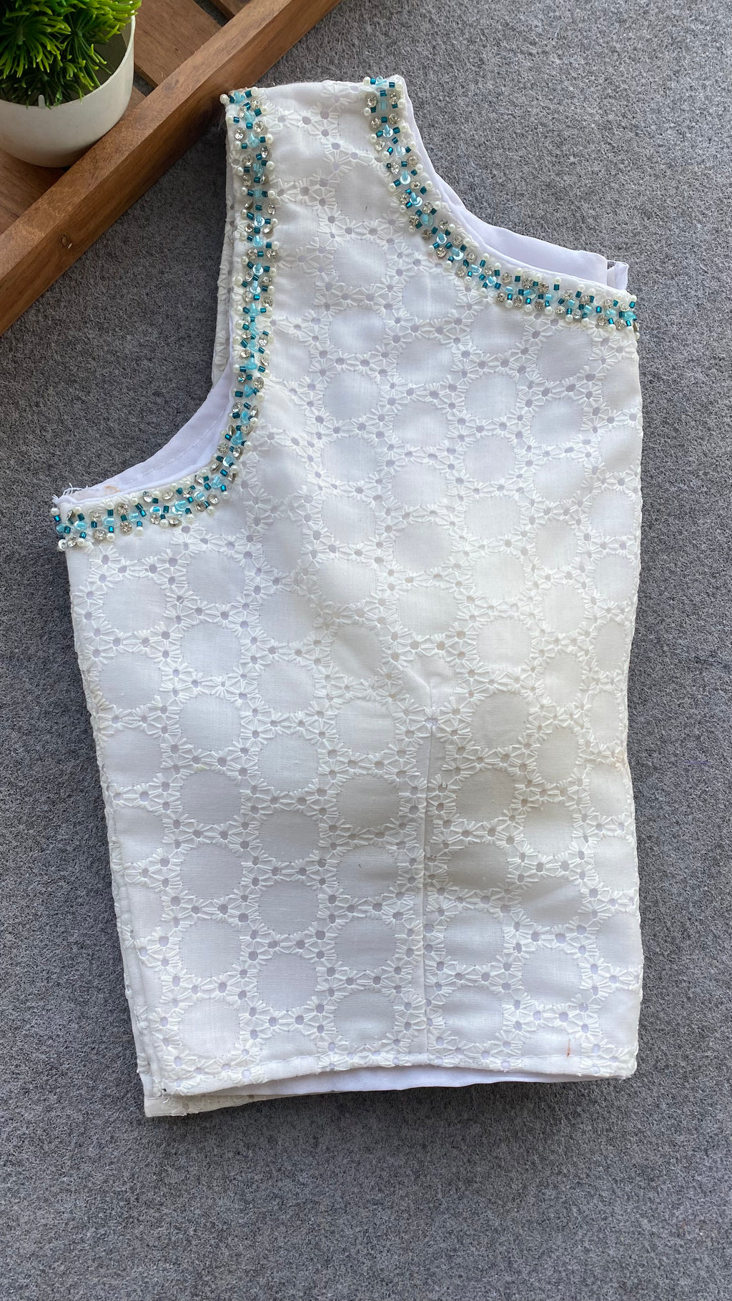 White crochet embroidery hand worked blouse