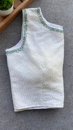 White crochet embroidery hand worked blouse