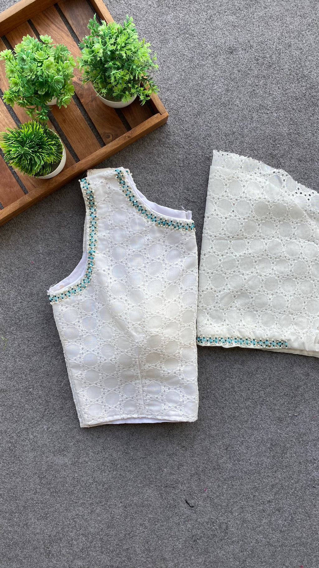 White crochet embroidery hand worked blouse