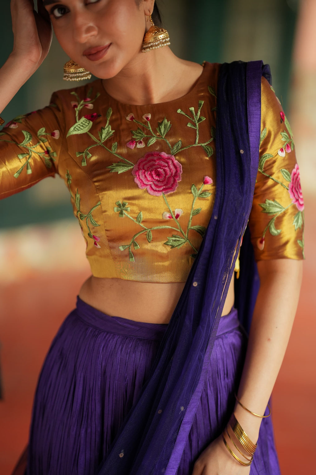 Purple gold embroidery lehenga