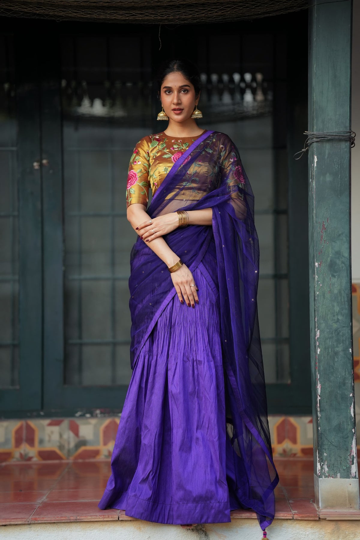 Purple gold embroidery lehenga