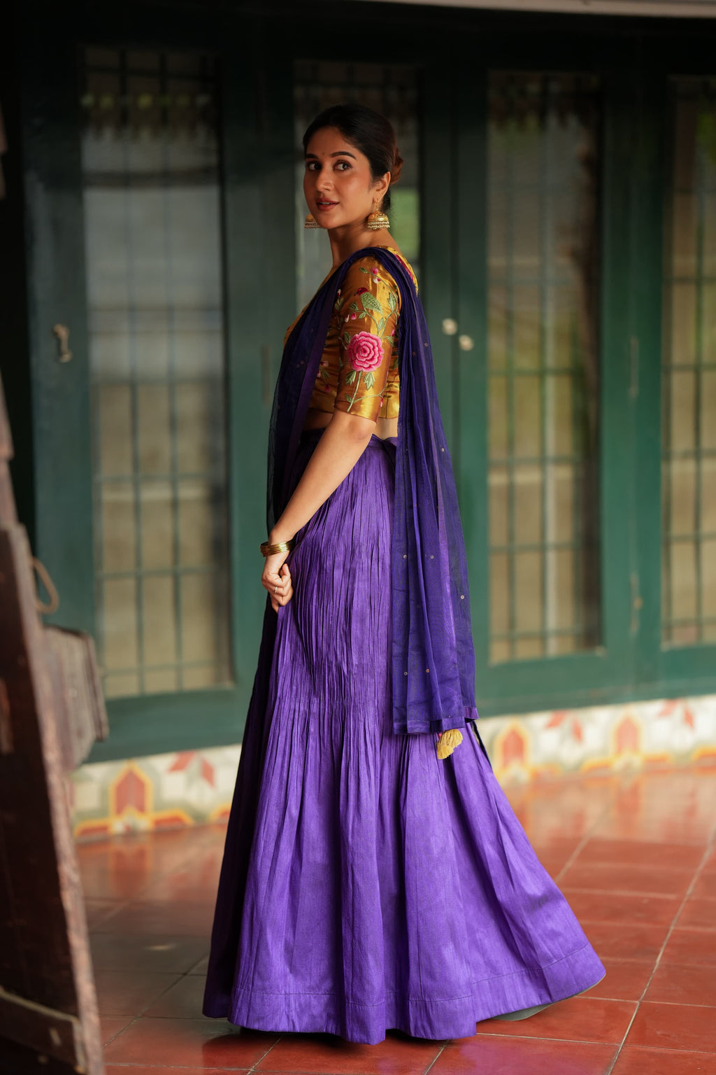 Purple gold embroidery lehenga