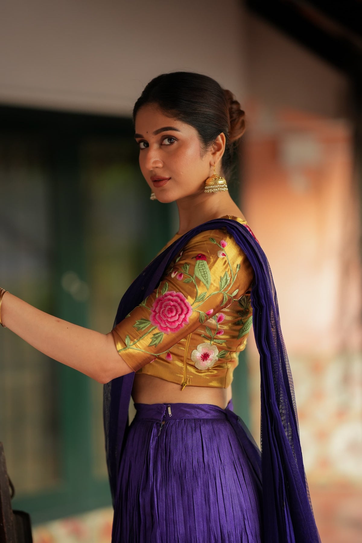 Purple gold embroidery lehenga