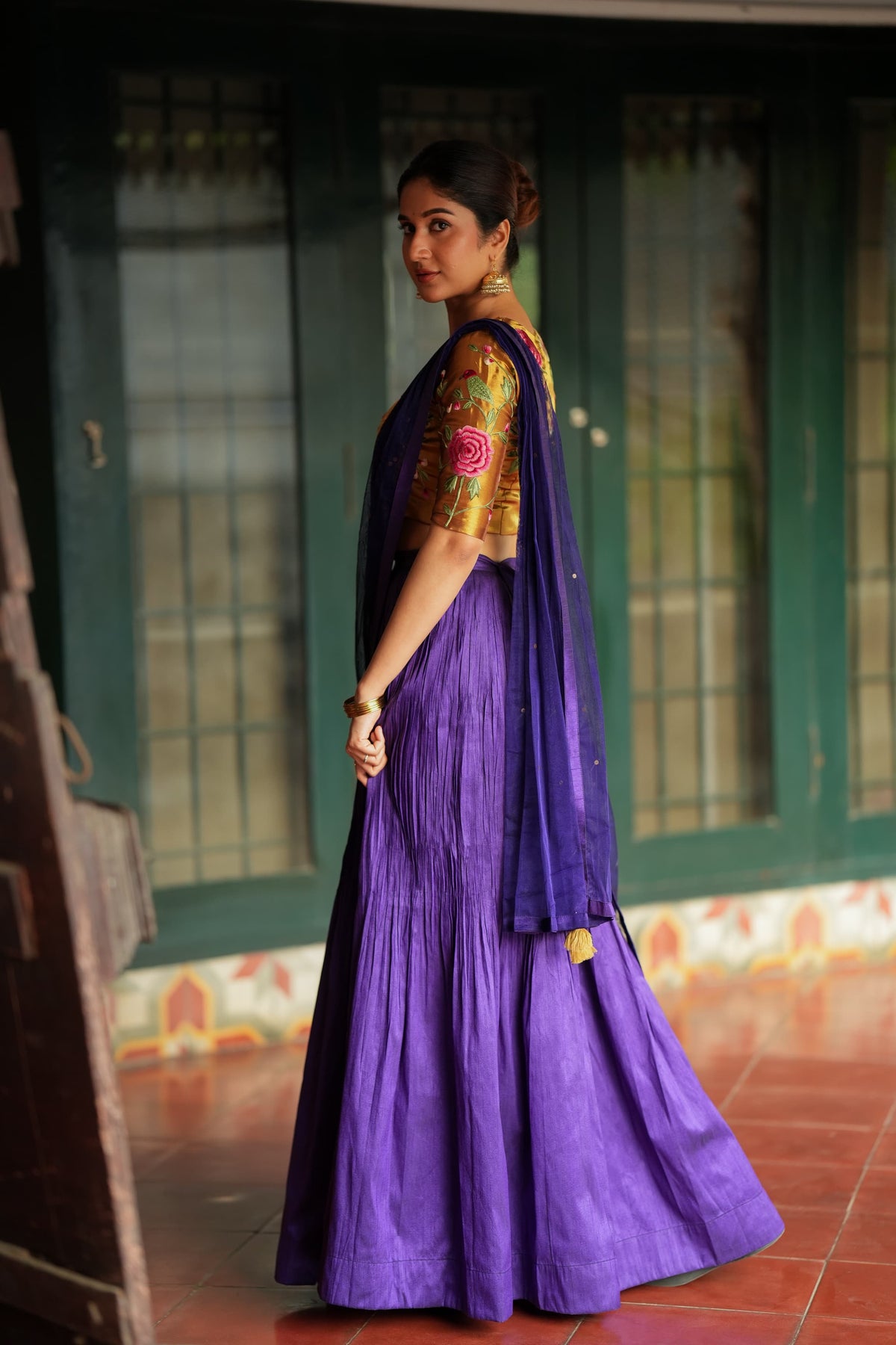 Purple gold embroidery lehenga