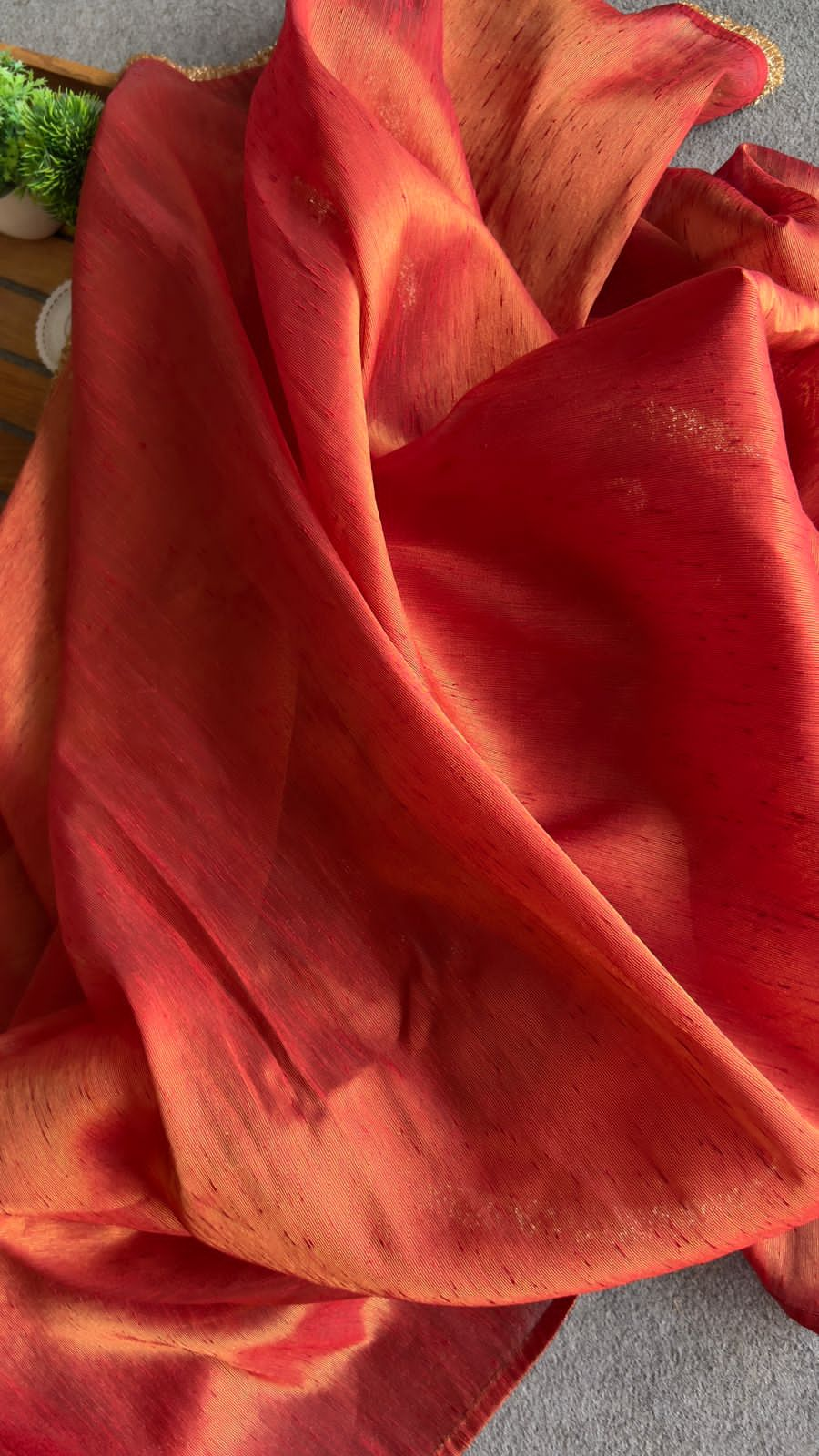 Red soft tissue saree