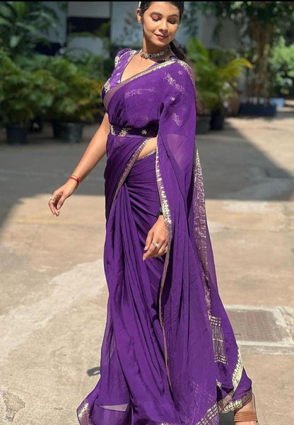 Purple chiffon saree with banarasi blouse (Kiara)