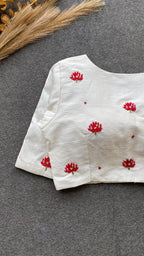 White silk intricate floral hand work blouse