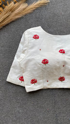 White silk intricate floral hand work blouse