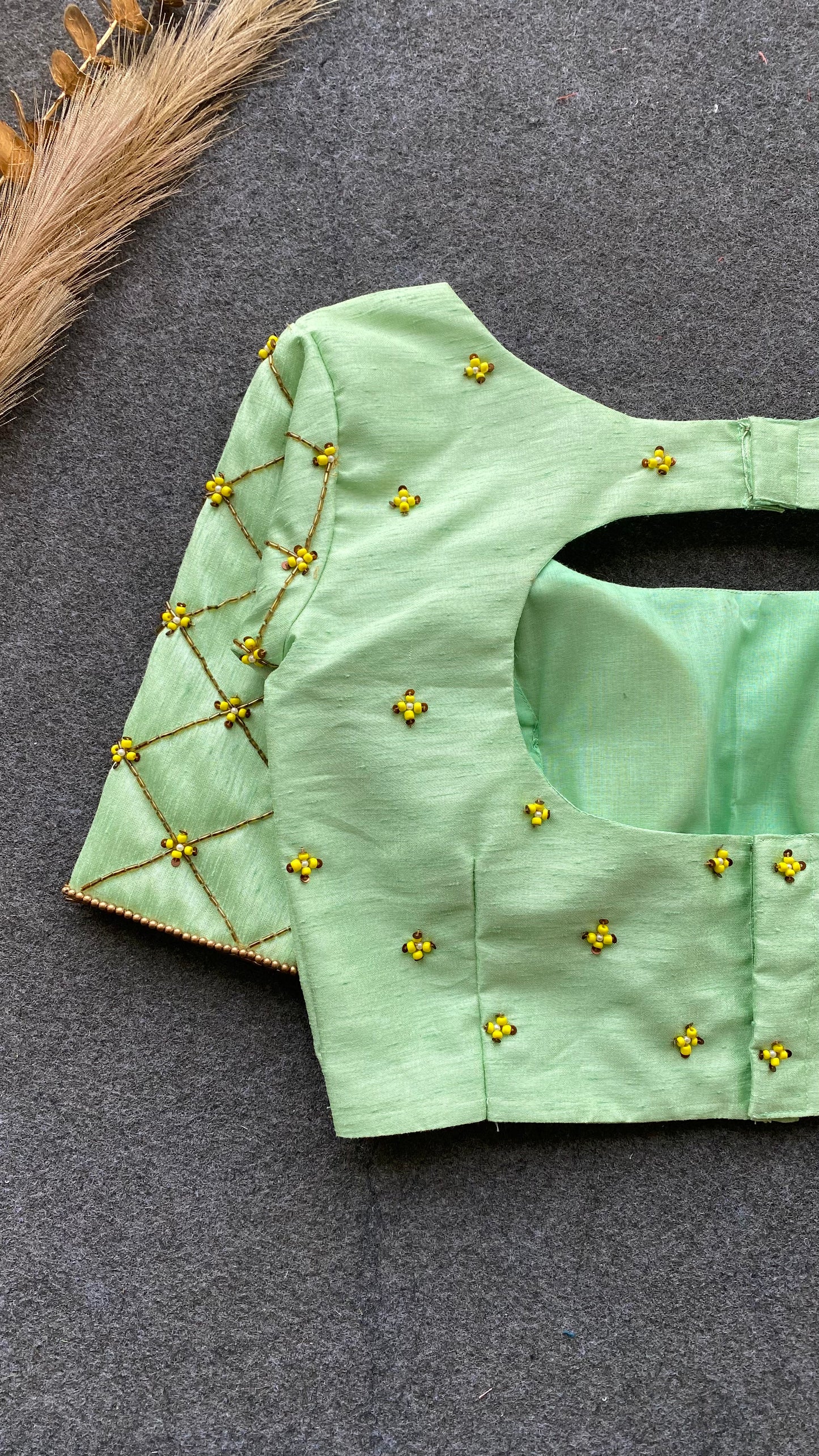 Pista green silk heavy hand work blouse