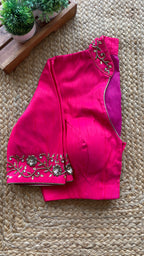 Pink silk collar & sleeves hand worked blouse