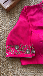 Pink silk collar & sleeves hand worked blouse