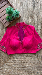 Pink silk collar & sleeves hand worked blouse