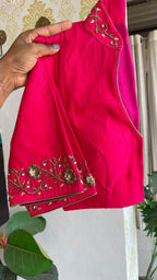 Pink silk collar & sleeves hand worked blouse