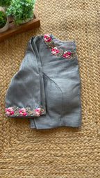 Grey silk floral intricate hand worked blouse