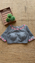 Grey silk floral intricate hand worked blouse