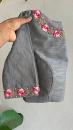 Grey silk floral intricate hand worked blouse