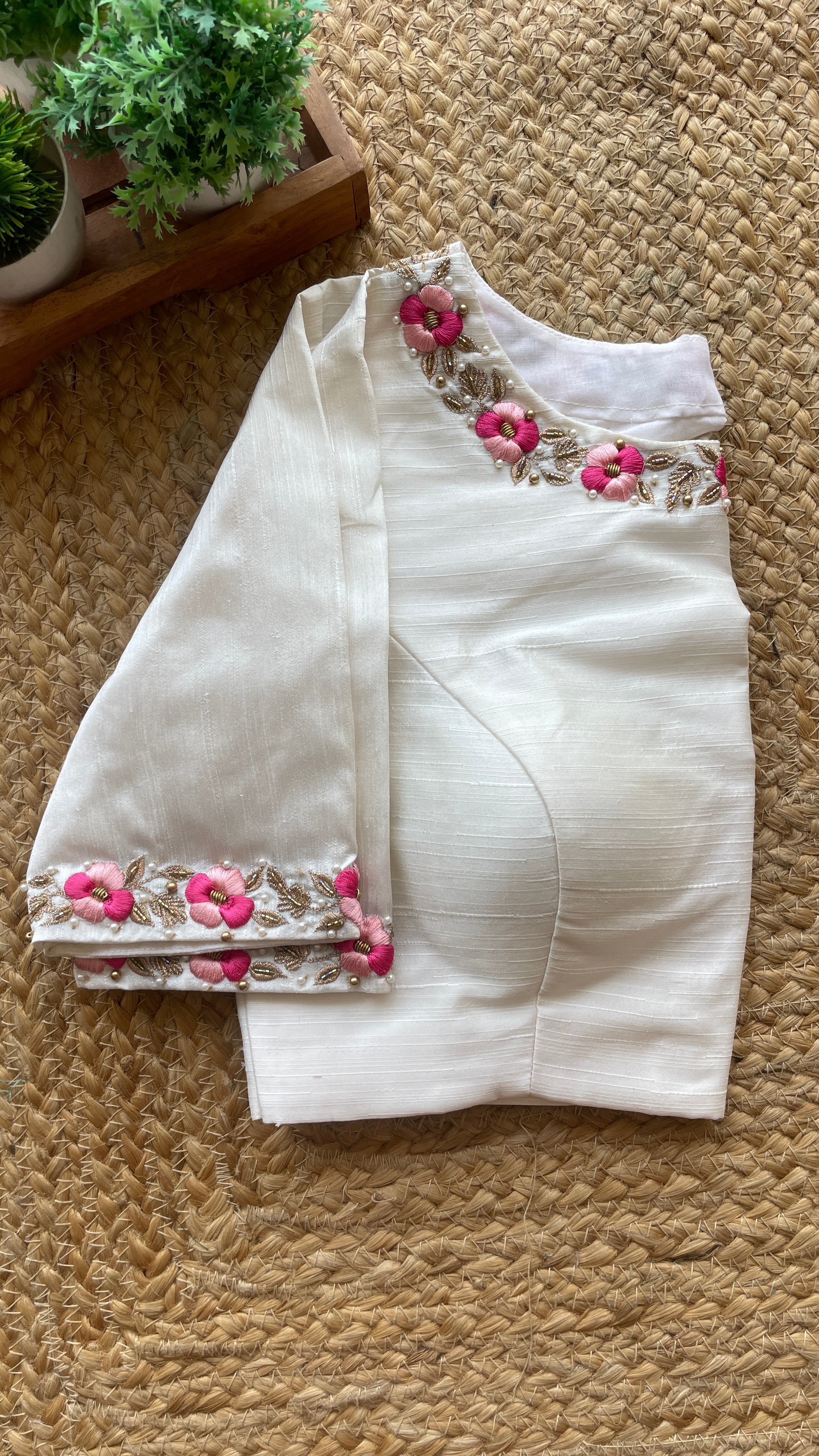 White floral intricate hand worked blouse