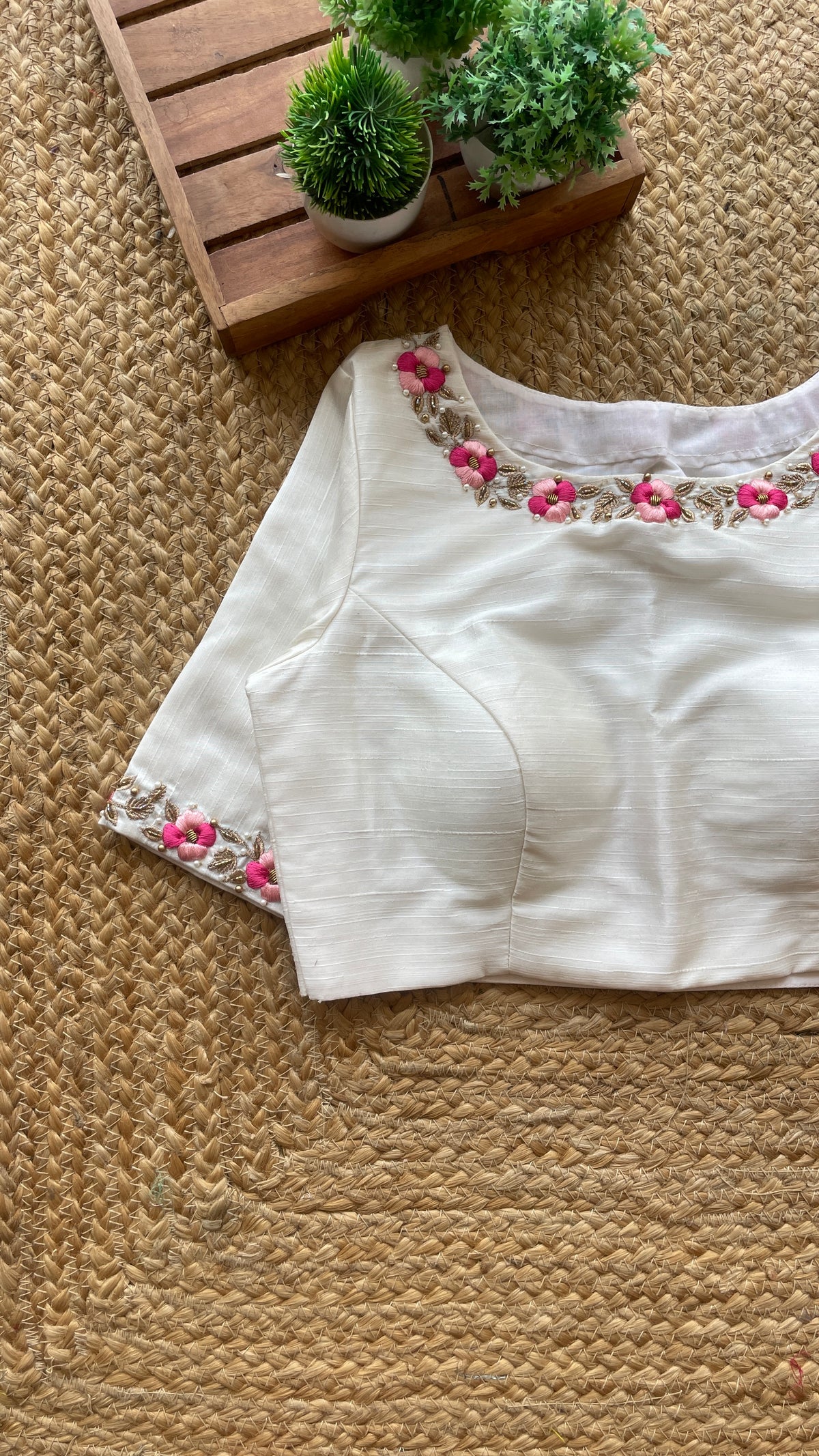 White floral intricate hand worked blouse
