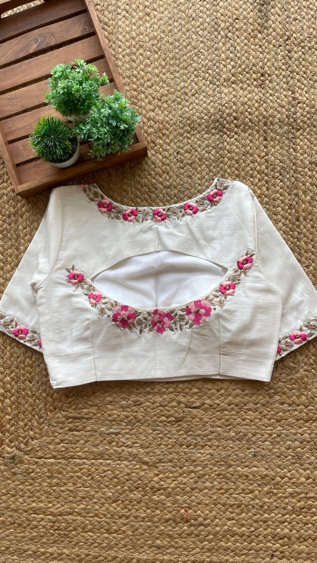 White floral intricate hand worked blouse