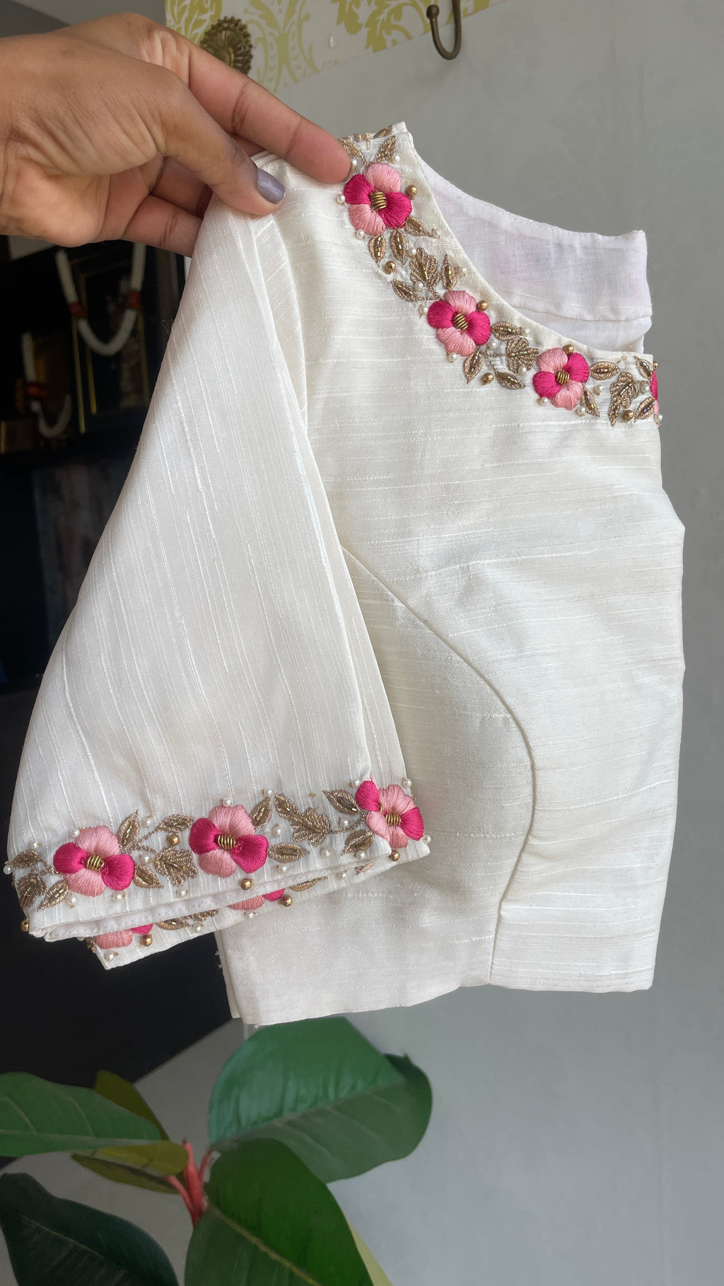 White floral intricate hand worked blouse