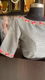 Grey silk floral intricate hand worked blouse