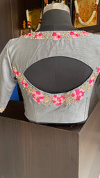 Grey silk floral intricate hand worked blouse