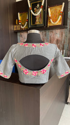 Grey silk floral intricate hand worked blouse