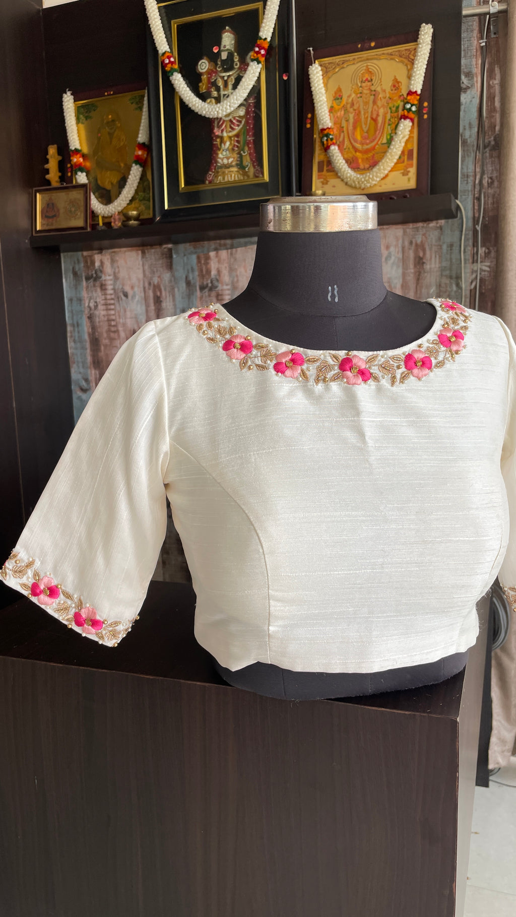 White floral intricate hand worked blouse